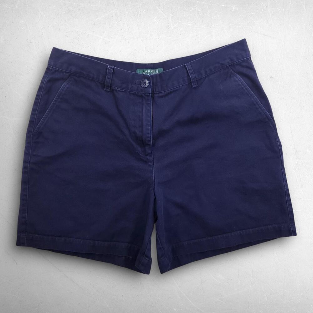 Lauren Ralph Lauren Chino Shorts Women 12P Blue Classic Fit Pockets 100% Cotton